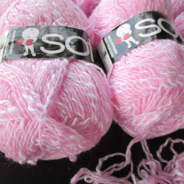 NOS fils 6 écheveaux Vintage rose/blanc coton, tricoter fournitures, Crochet fil, épaisseur fine texture coton-acrylique fil 296 grammes