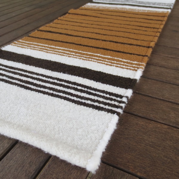 Scandinavian Hand Woven Table Runner, Table Cloth, Table Topper, Vintage Home Decor, White and Brown Rug, Textile Art Size 11" x 30"