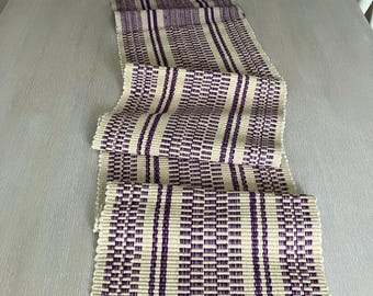 Tecido vintage feito à mão para caminho de mesa, tecelagem de algodão para toalha de mesa, tapete de mesa feito à mão, arte têxtil 31 x 300 cm/12''x90''