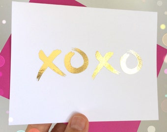 xoxo card for her, Hugs and Kisses Card, Card for Husband, xoxo Gold Foil card, Love note card, Glam Birthday Card, Fun Anniversary Card