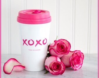 Bridesmaid Gifts, Bridesmaid Proposal Gift, Pink xoxo Travel Coffee Mug, Unique gifts for her, 16 oz coffee tumbler, Travel mug,
