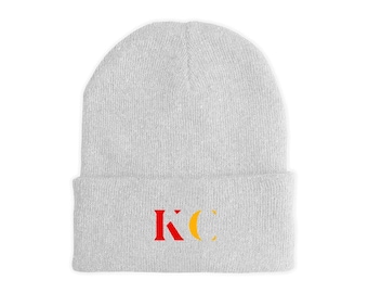 KC Embroidered Beanie: Kansas City Football Gameday Knit