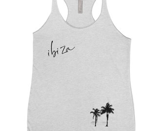 Ibiza Racerback Tank Top: Tropical Palm Tree Summer Wear