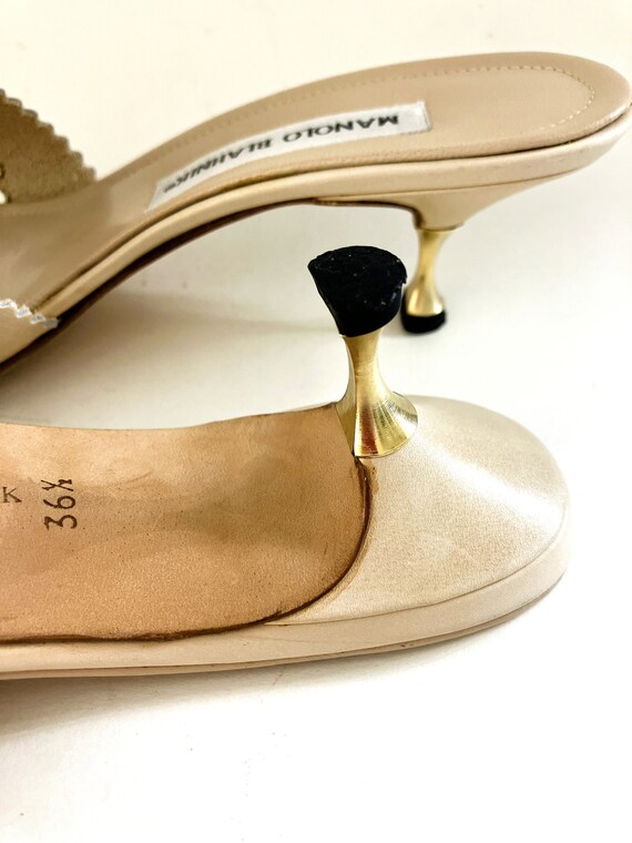 Vintage MANOLO BLAHNIK Kitten Heel Sandals / Tan … - image 5