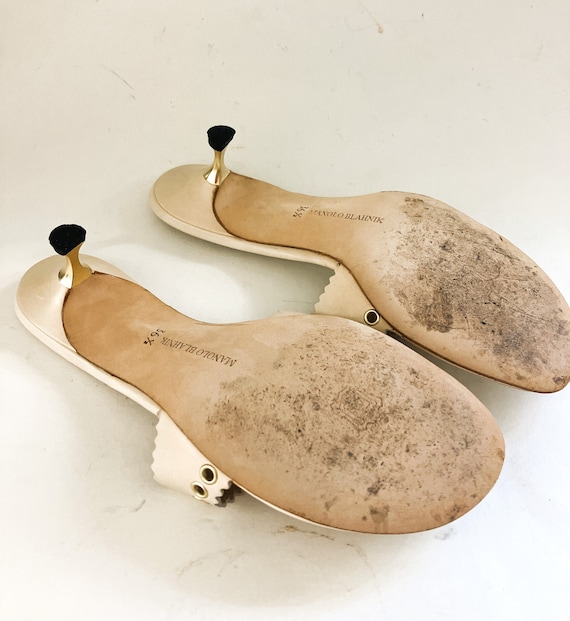 Vintage MANOLO BLAHNIK Kitten Heel Sandals / Tan … - image 4