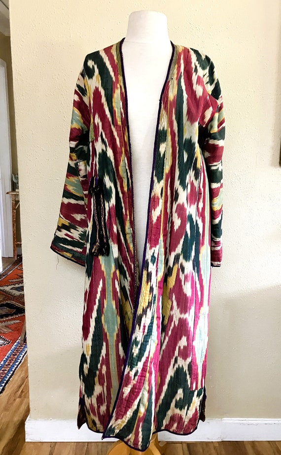 Vintage Uzbek Cotton Chapan, Coat Ikat Woman's Si… - image 8