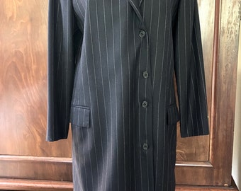 Vintage Ralph Lauren Designer 100% Wool Navy Pinstripe Coatdress SZ 8 Made USA