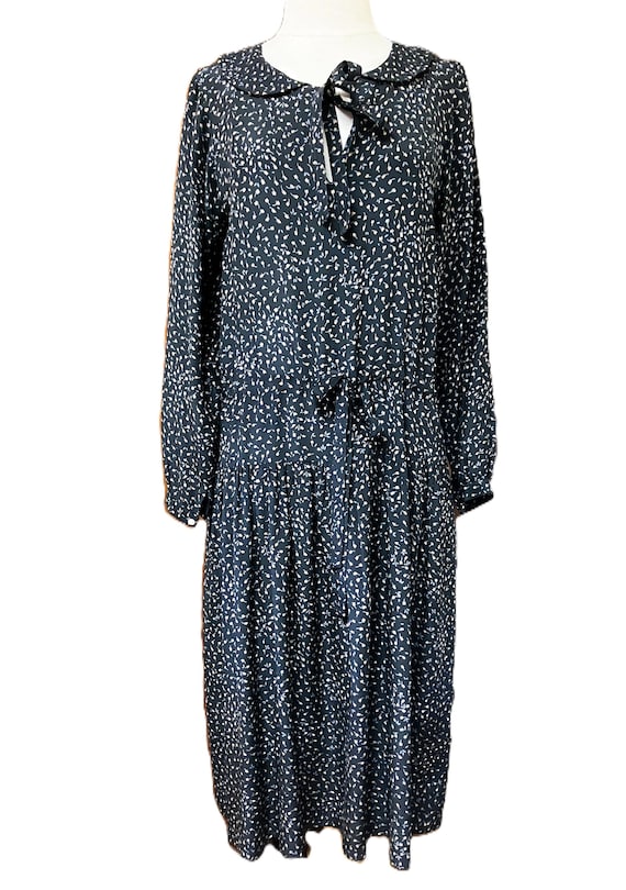 cacharel silk dress L Cacharel Black Dress 1990s Vegan Leather Long Sleeve Silk Jersey LBD 90s VTG