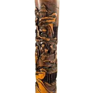 Old Chinese Carved Incense Burner Carved Bamboo Burner / Holder 10.25" H X 2.5"