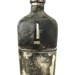 Antique Glass Hip Flask w/Leather and Removable Pewter Cup  1910-20&#39;s Hallmarked