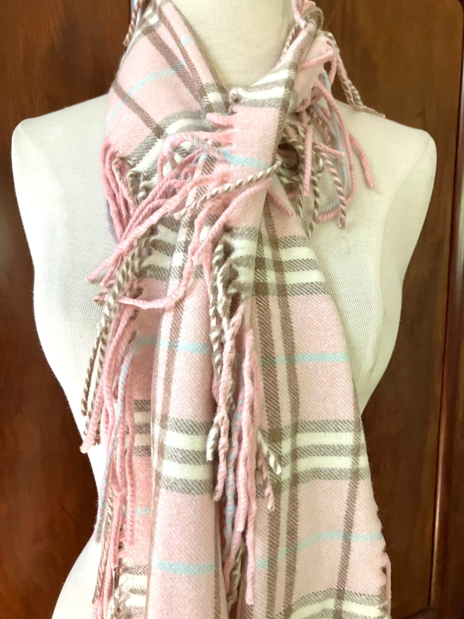 Burberry Pink Plaid Double Fringe 100 Cashmere Scarf London England Etsy UK