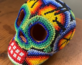 HUICHOL SKULL Day of the Dead Beaded Mexican Colorful Handmade Folk Art