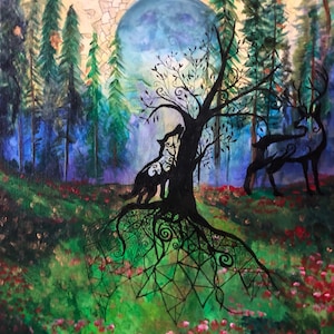 Art Print - Dwellers of the Forest - Wolf Deer Trees