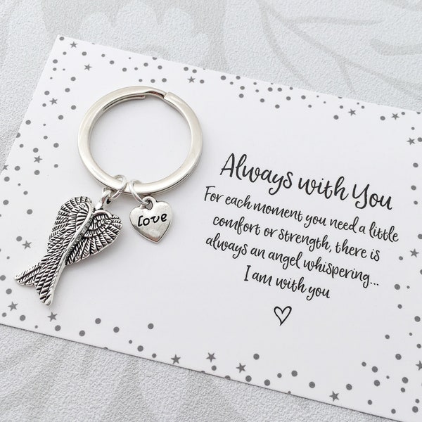 Always With You Sympathy Memorial Angel Wings Keyring Gift, In Memory of Present