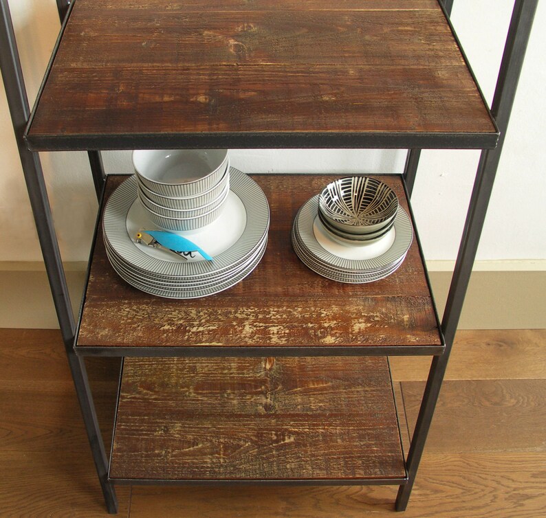 Industrial Style Ladder Shelving Unit Dark Distressed Wood Etsy