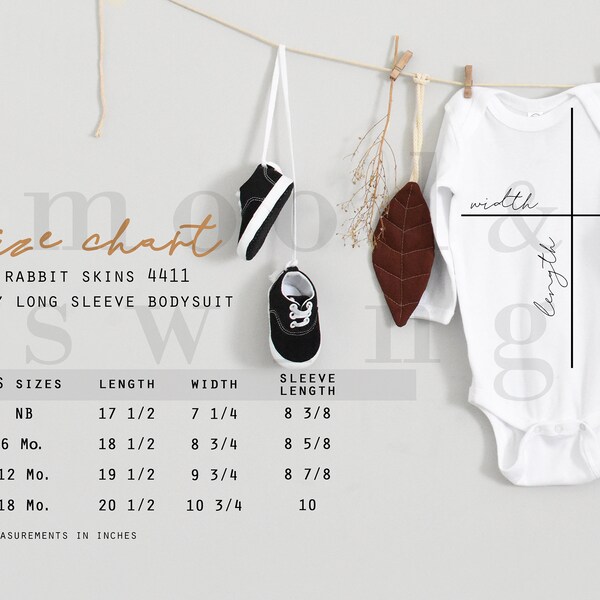 One Piece Size Chart, Rabbit Skins Size Chart, Rabbit Skins 4411 Size Chart, Baby Bodysuit Size Chart, Digital Mockup, Size Guide