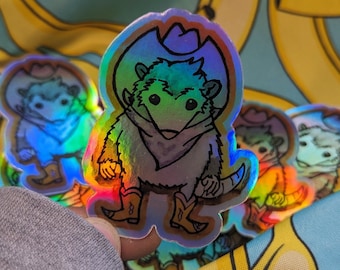 Holographic HellMouse - A Possum Cowboy Sticker