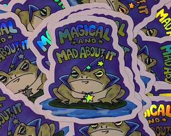Magical And Mad About It Frog Wizard Sticker with Holographic Detail