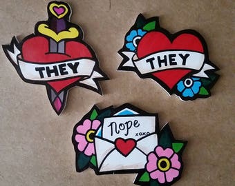 American Traditional Tattoo Pronoun Pin - Valentine's Day Gift