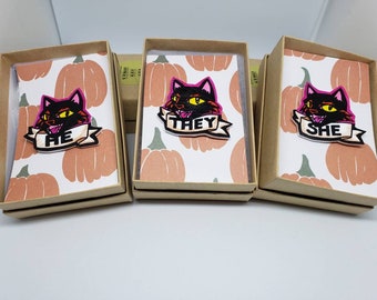 Halloween  Black Cat Pronoun Pin