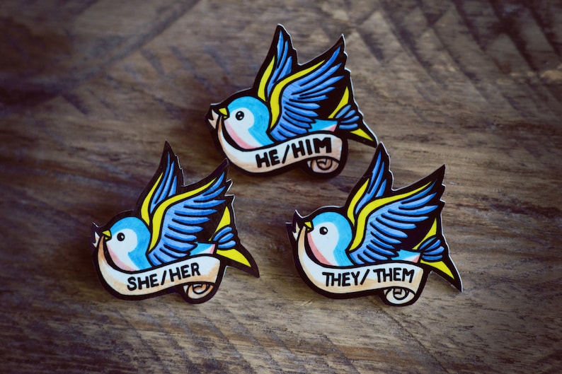 American Traditional Tattoo Style Pronoun Pin Swallow