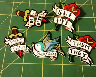 American Traditional Tattoo Style  Pronoun Pin