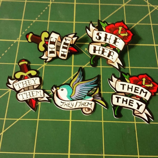 American Traditional Tattoo Style  Pronoun Pin