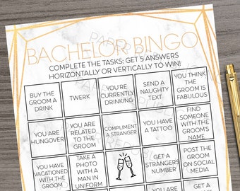 Bachelor Bingo - Gioco per addio al celibato gay - Addio al celibato gay - Gioco per addio al celibato - Oro e marmo - Download istantaneo - Stampabile - Fai da te