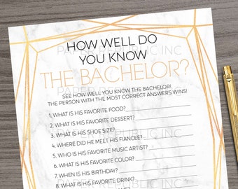 How Well Do You Know The Bachelor? - Gay Bachelor Party Game - Gay Bachelor Party - Bachelor Party Game - Modern Gold - Instant Download