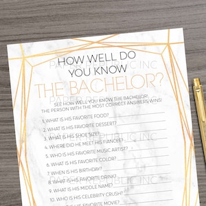 How Well Do You Know The Bachelor? - Gay Bachelor Party Game - Gay Bachelor Party - Bachelor Party Game - Modern Gold - Instant Download