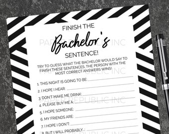 Terminer la phrase du baccalauréat - Gay Bachelor Party Game - Gay Bachelor Party - Bachelor Party Game - Noir et Blanc - Téléchargement immédiat
