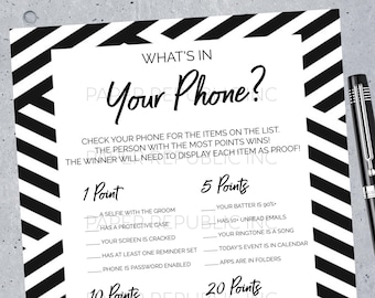 Qu'y a-t-il dans votre téléphone ? - Gay Bachelor Party Game - Gay Bachelor Party - Jeu de Bachelor Party - Noir et Blanc - Téléchargement immédiat