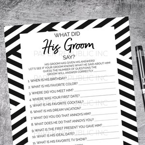 What Did His Groom Say - Gay Bachelor Party Game - Gay Bachelor Party - Bachelor Party Game - Black and White - Instant Download