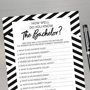 How Well Do You Know The Bachelor? - Gay Bachelor Party Game - Gay Bachelor Party - Bachelor Party Game - Black and White - Instant Download