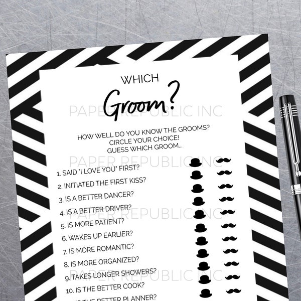 Which Groom? - Gay Bachelor Party Game - Gay Bachelor Party - Bachelor Party Game - Black and White - Instant Download - DIY