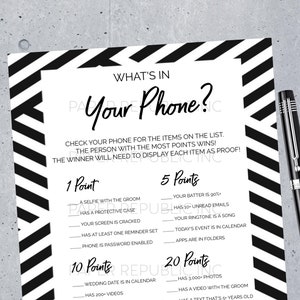What&#39;s In Your Phone? - Gay Bachelor Party Game - Gay Bachelor Party - Bachelor Party Game - Black and White - Instant Download
