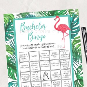 Bachelor Bingo - Gay Bachelor Party Game - Gay Bachelor Party - Bachelor Party Game - Tropical Flamingo - Instant Download - Printable - DIY