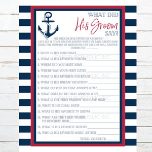What Did His Groom Say? - Gay Bachelor Party Game - Gay Bachelor Party - Bachelor Party Game - Nautical Navy Anchor - Instant Download - DIY
