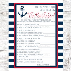 How Well Do You Know The Bachelor? - Gay Bachelor Party Game - Gay Bachelor Party - Bachelor Party Game - Nautical Anchor - Instant Download