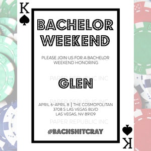 Convite de despedida de solteiro - 100% personalizável - Digital ou para impressão - Fim de semana de solteiro - Baralho de cartas - Las Vegas - Despedida de solteiro gay