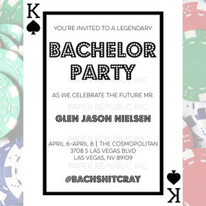 Convite de despedida de solteiro - 100% personalizável - Digital ou para impressão - Baralho de cartas - Las Vegas - Tema de cassino - Despedida de solteiro gay - Faça você mesmo