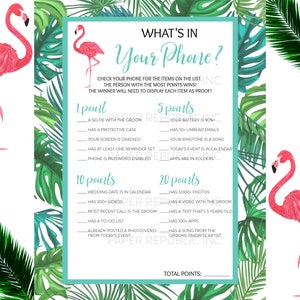 What&#39;s In Your Phone? - Gay Bachelor Party Game - Gay Bachelor Party - Bachelor Party Game - Tropical Flamingo - Instant Download - DIY