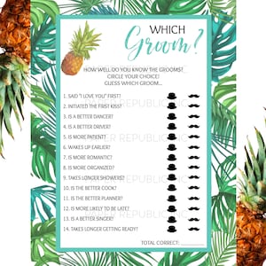Which Groom? - Gay Bachelor Party Game - Gay Bachelor Party - Bachelor Party Game - Tropical Pineapple - Instant Download - Printable - DIY