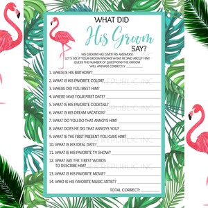 What Did His Groom Say? - Gay Bachelor Party Game - Gay Bachelor Party - Bachelor Party Game - Tropical Flamingo - Instant Download - DIY