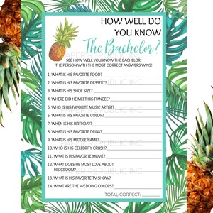 How Well Do You Know The Bachelor? - Gay Bachelor Party Game - Gay Bachelor Party - Bachelor Party Game - Tropical Pineapple - Printable DIY