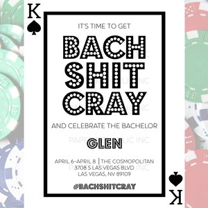 Invitación de despedida de soltero - 100% personalizable - Digital o imprimible - Bach Shit Cray - Baraja de tarjetas - Vegas Casino - Gay Bachelor Party