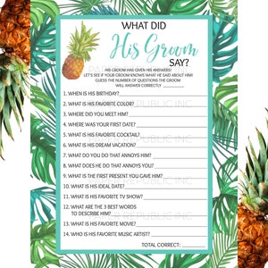 What Did His Groom Say? - Gay Bachelor Party Game - Gay Bachelor Party - Bachelor Party Game - Tropical Pineapple - Instant Download - DIY