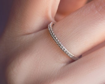 Half Eternity Ring 14K Solid Gold , Thin Eternity Ring, Crystal Band, CZ Gold Ring, Engagement Ring, Gold Stacking Ring, Half Eternity Band