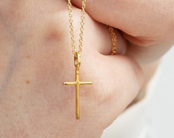 Gold Cross 14K Solid  Dainty Necklace gold Handmade Gift Cross Pendant Handmade Cross Simple Necklace Children Gift Women valentine day