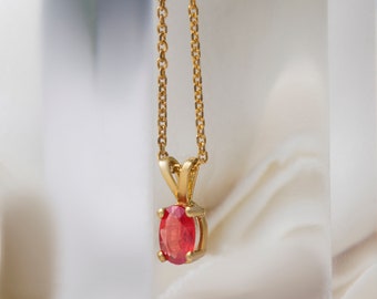 1.00 Carat Genuine Ruby Necklace with Natural Ruby in Sterling Silver and Gold Plating, Ruby Pendant